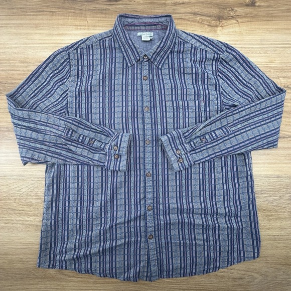 Carbon2Cobalt Shirt Mens Large Blue Purple Cotton Long Sleeve Aztec Print - Picture 2 of 7